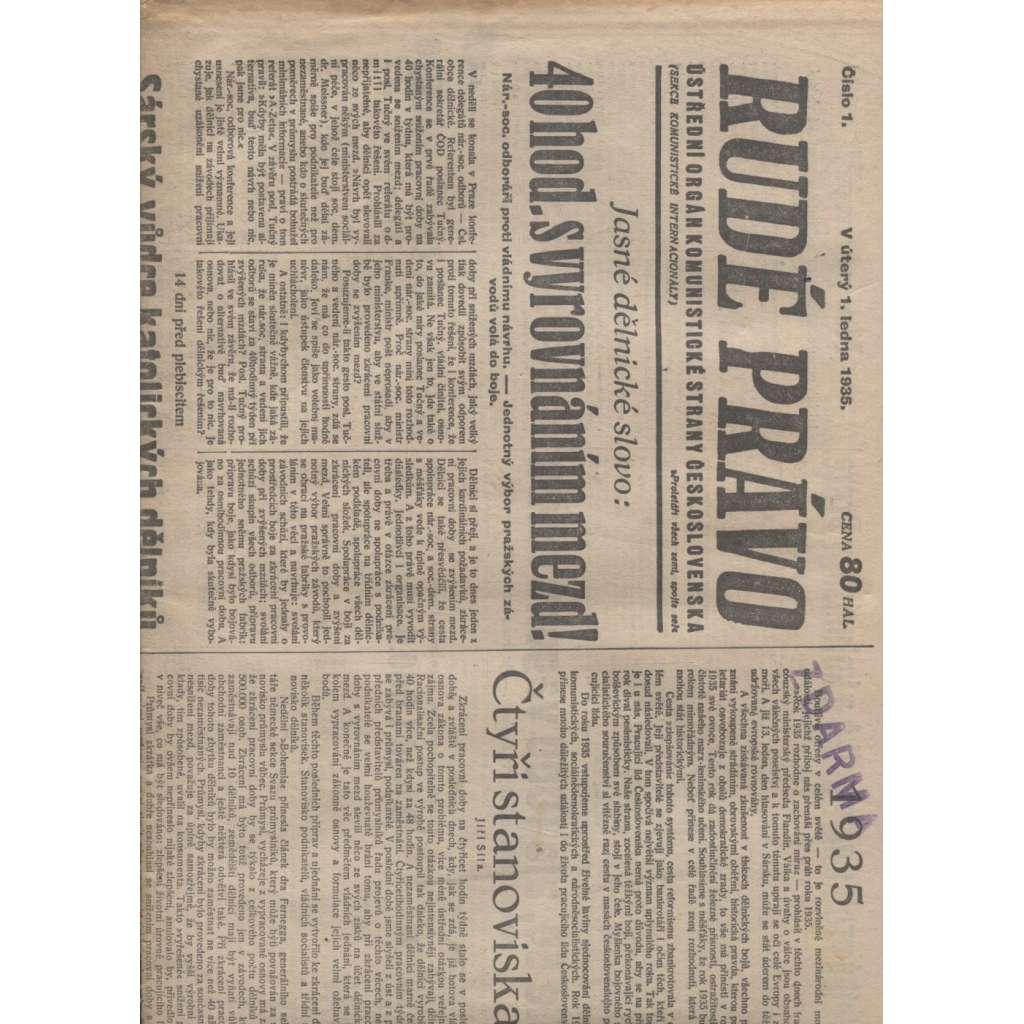 Rudé právo (1.1.1935) - 1. republika, staré noviny