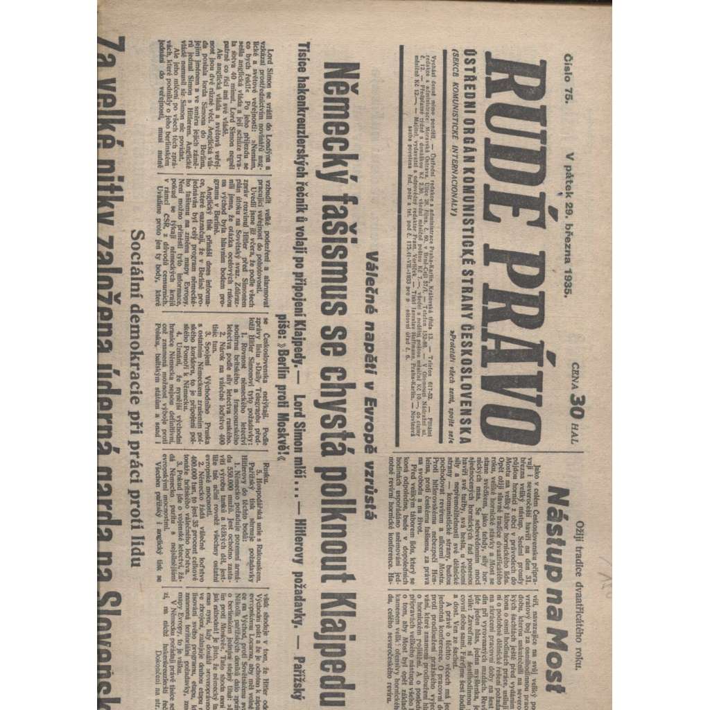 Rudé právo (29.3.1935) - 1. republika, staré noviny