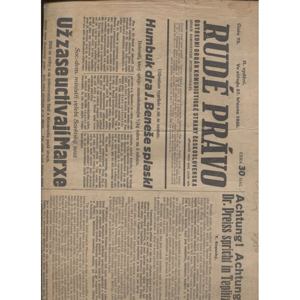 Rudé právo (27.3.1935) - 1. republika, staré noviny