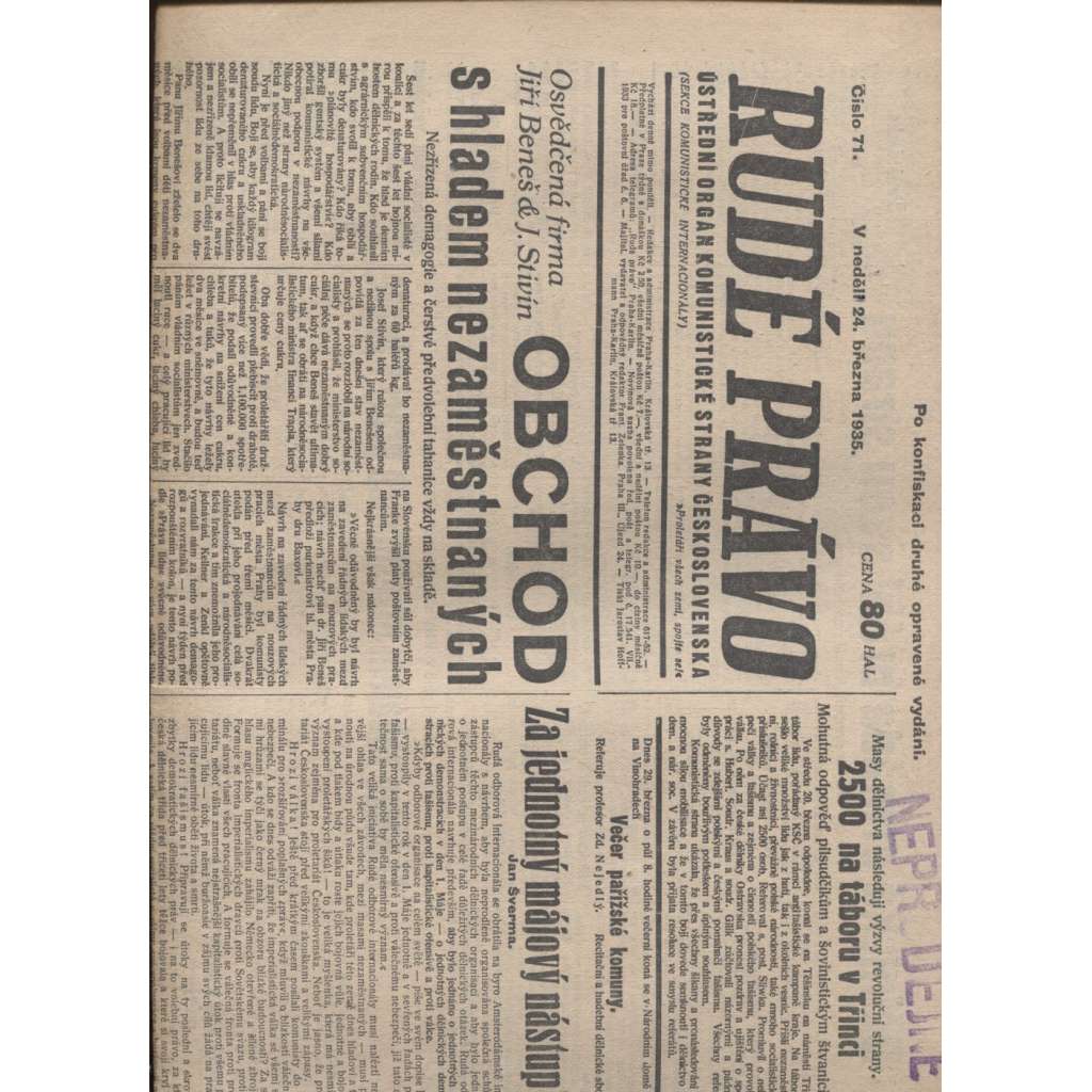 Rudé právo (24.3.1935) - 1. republika, staré noviny