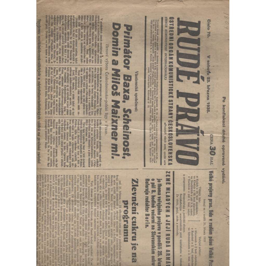 Rudé právo (23.3.1935) - 1. republika, staré noviny