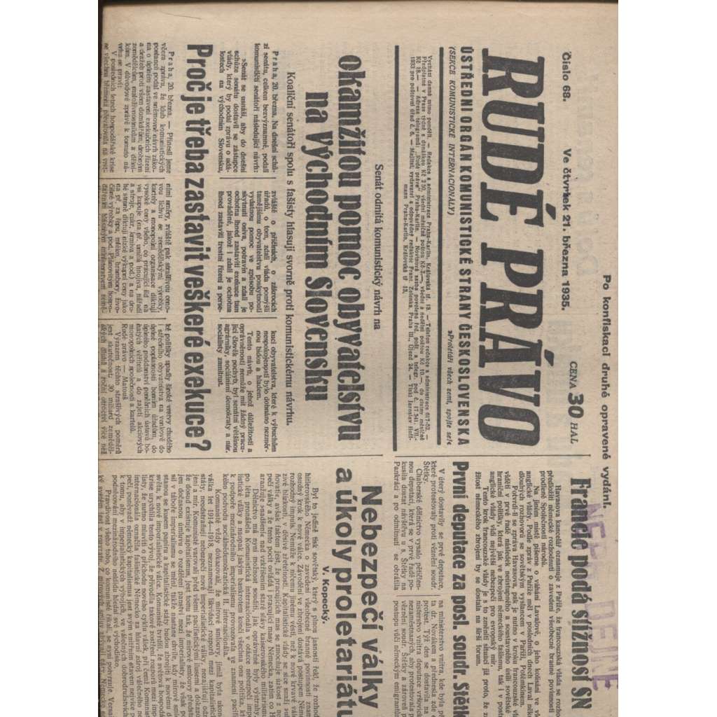 Rudé právo (21.3.1935) - 1. republika, staré noviny