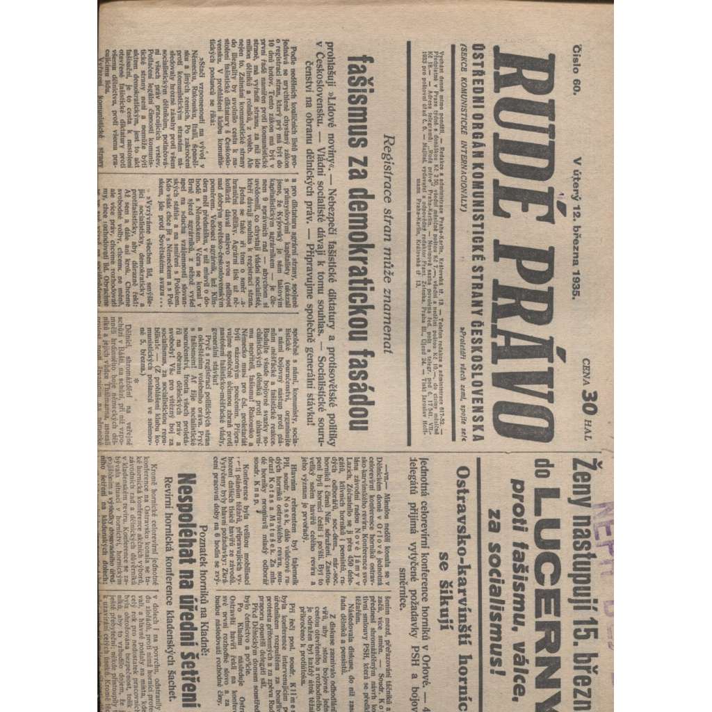 Rudé právo (12.3.1935) - 1. republika, staré noviny
