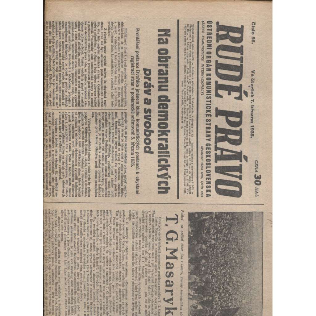 Rudé právo (7.3.1935) - 1. republika, staré noviny
