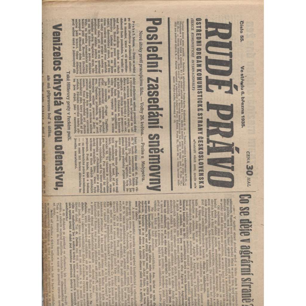 Rudé právo (6.3.1935) - 1. republika, staré noviny