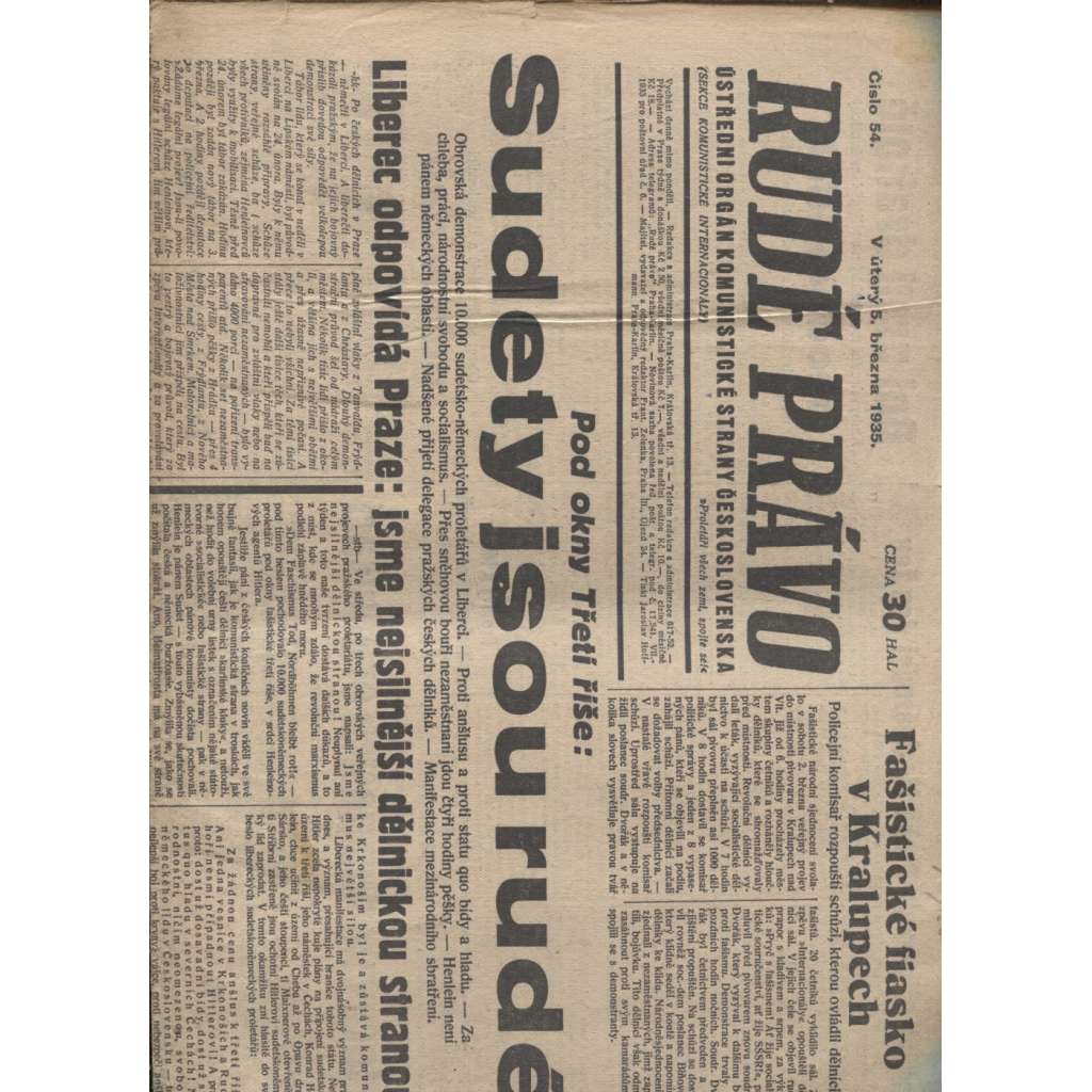 Rudé právo (5.3.1935) - 1. republika, staré noviny