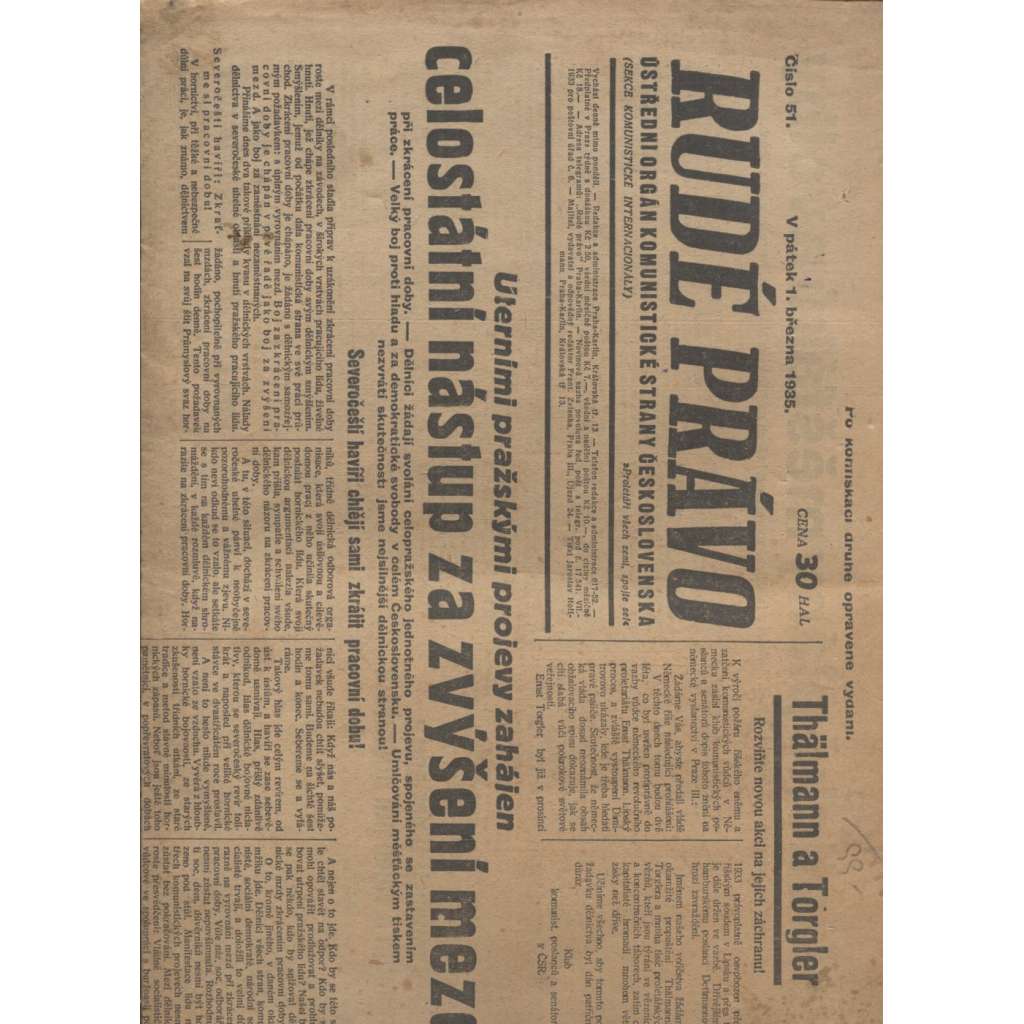 Rudé právo (1.3.1935) - 1. republika, staré noviny