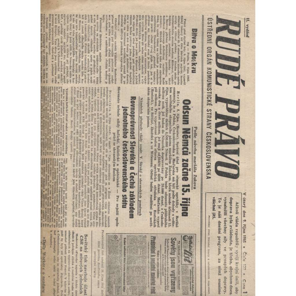 Rudé právo (9.10.1945) - staré noviny
