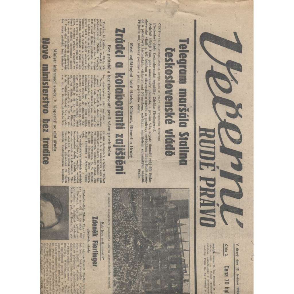 Večerní Rudé právo (15.5.1945) - staré noviny