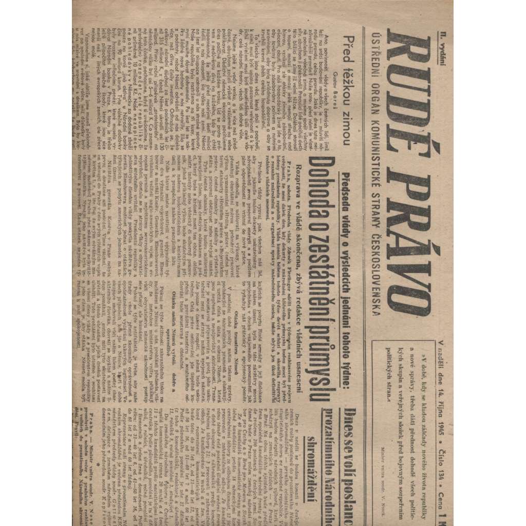 Rudé právo (14.10.1945) - staré noviny