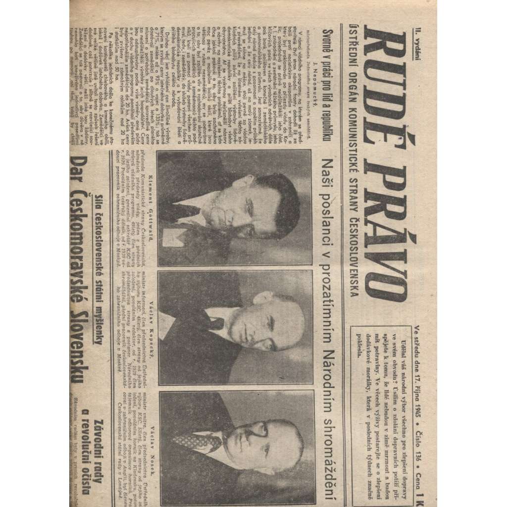 Rudé právo (17.10.1945) - staré noviny