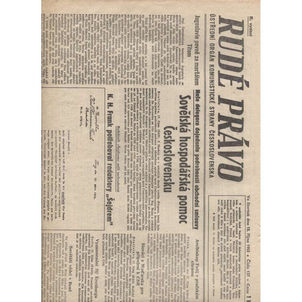 Rudé právo (18.10.1945) - staré noviny