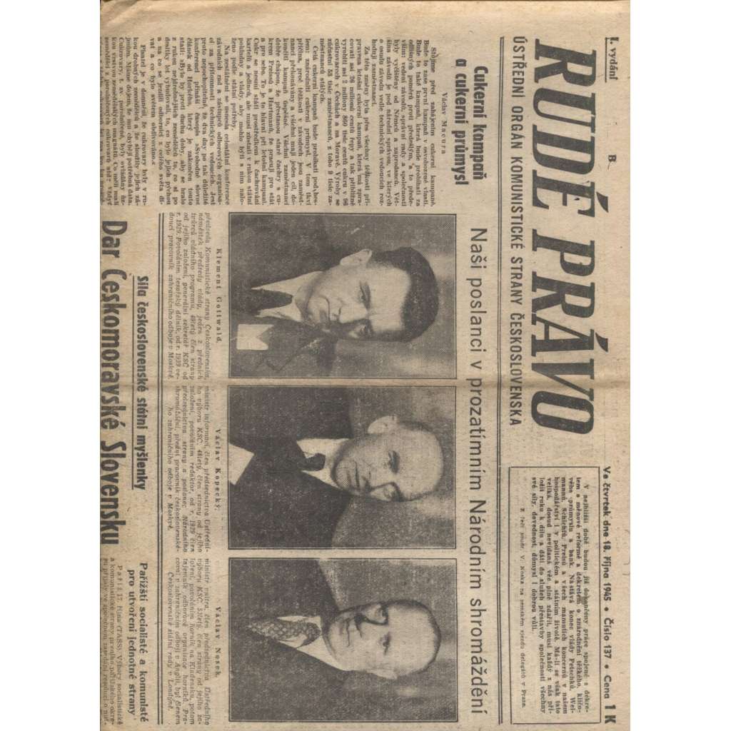 Rudé právo (18.10.1945) - staré noviny