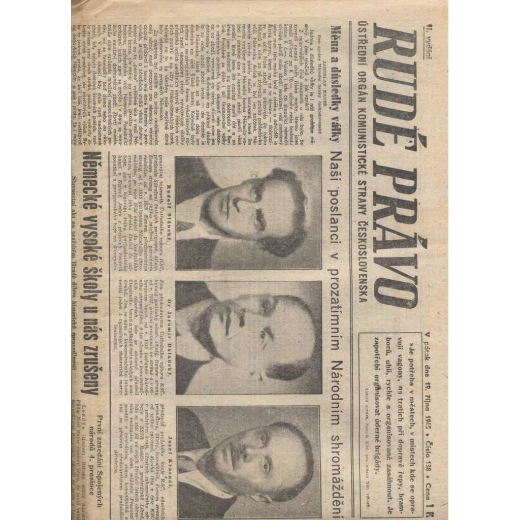 Rudé právo (19.10.1945) - staré noviny