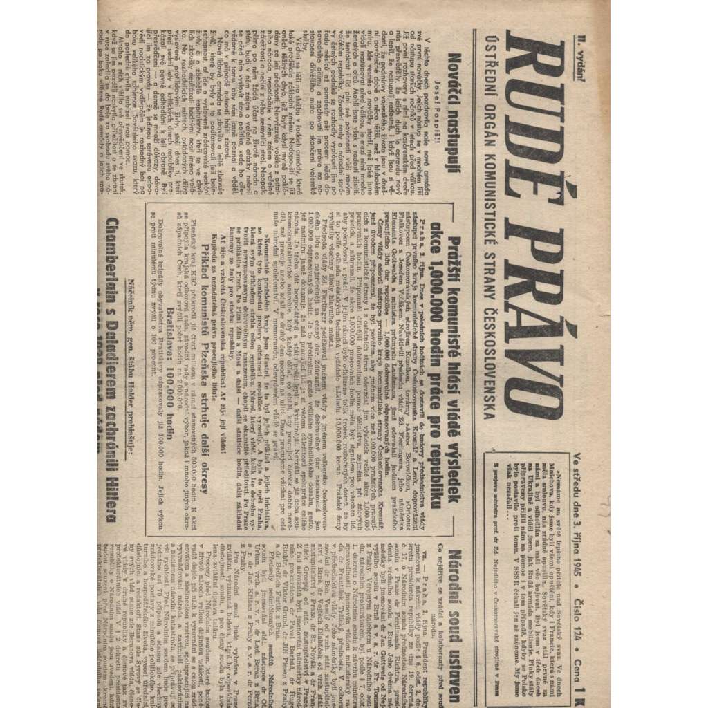 Rudé právo (3.10.1945) - staré noviny