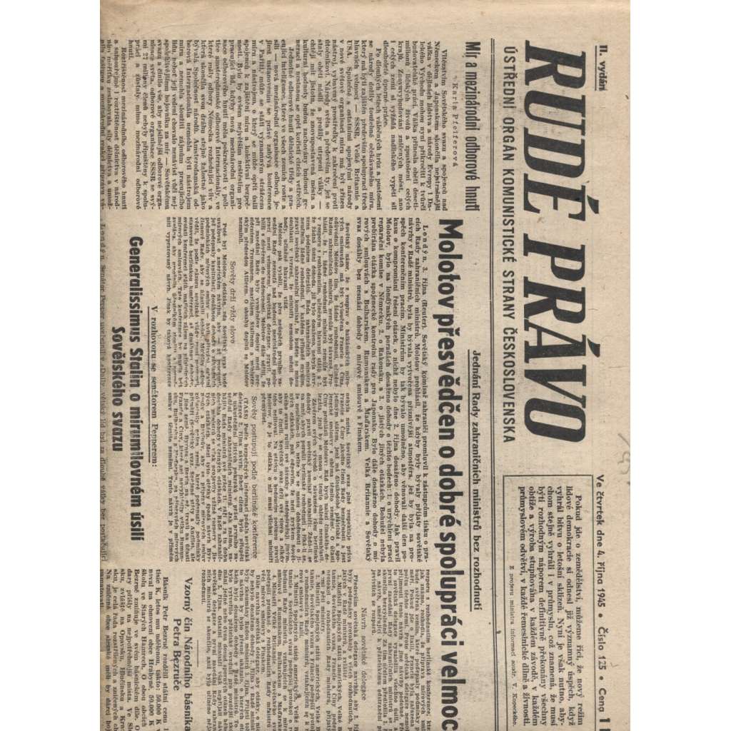 Rudé právo (4.10.1945) - staré noviny