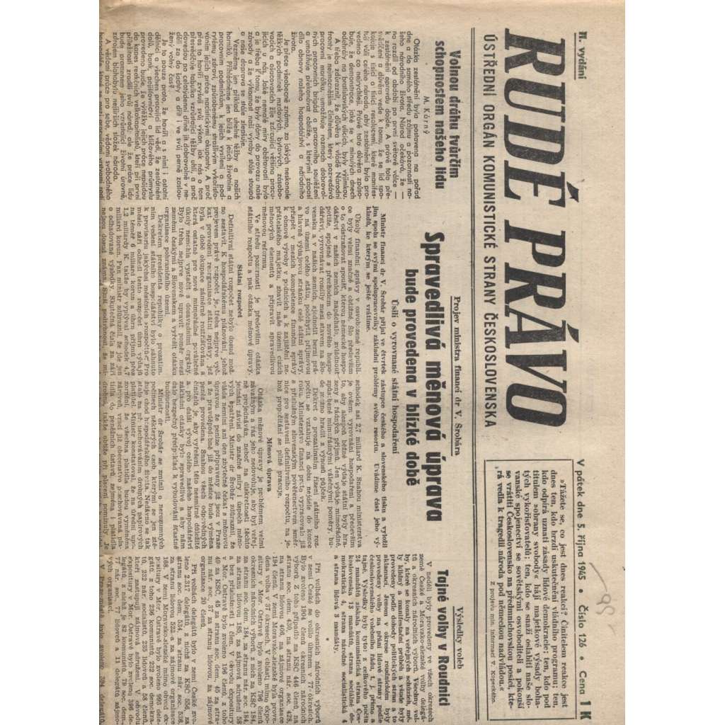 Rudé právo (5.10.1945) - staré noviny