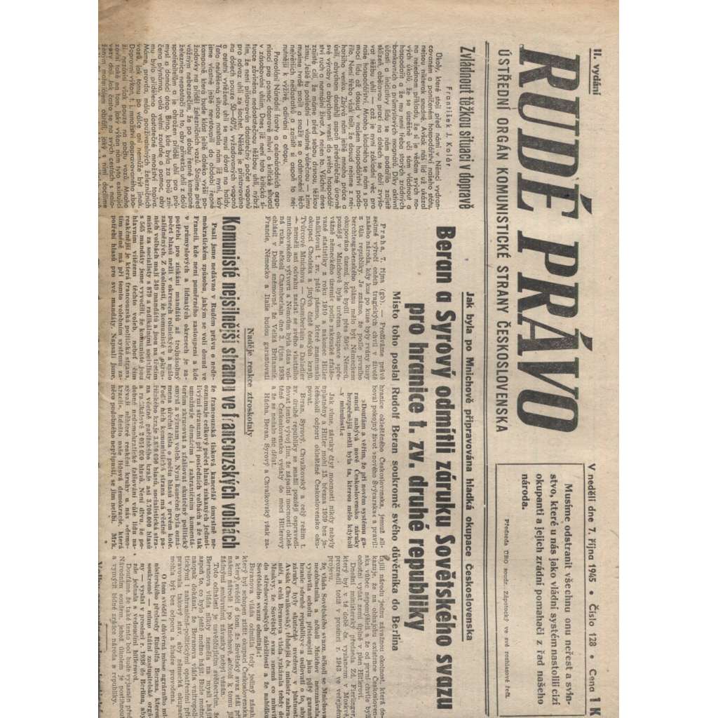 Rudé právo (7.10.1945) - staré noviny
