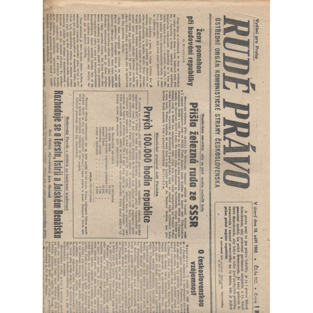 Rudé právo (18.9.1945) - staré noviny