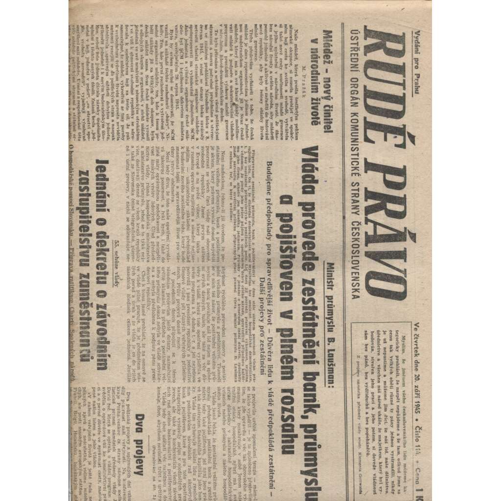 Rudé právo (20.9.1945) - staré noviny