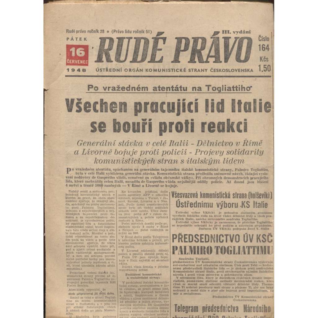 Rudé právo (16.7.1948) - staré noviny