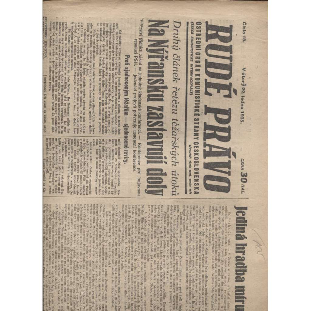 Rudé právo (22.1.1935) - 1. republika, staré noviny