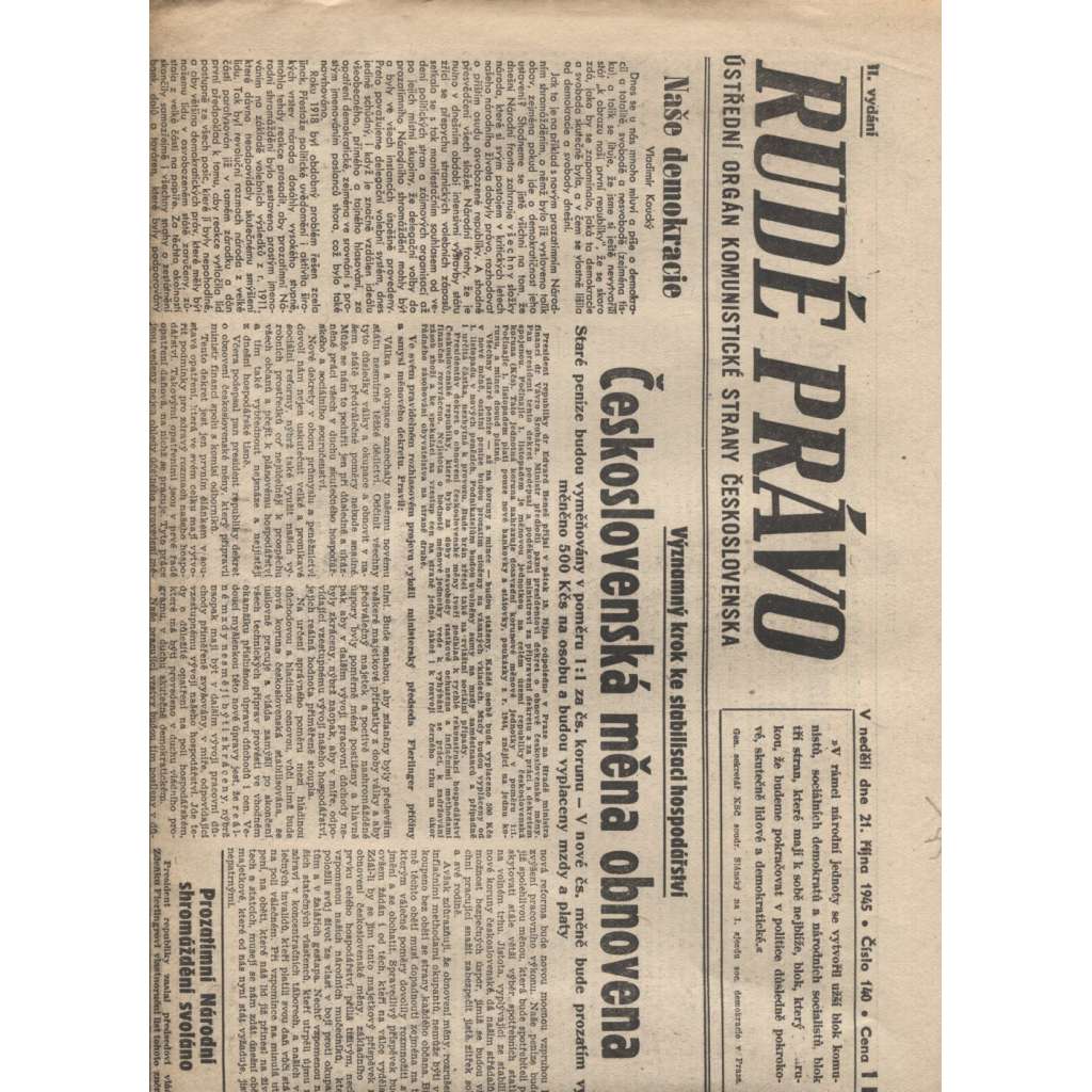 Rudé právo (21.10.1945)  - staré noviny