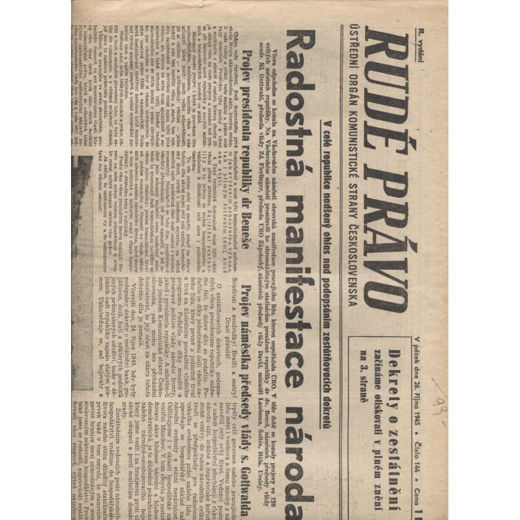 Rudé právo (26.10.1945)   - staré noviny