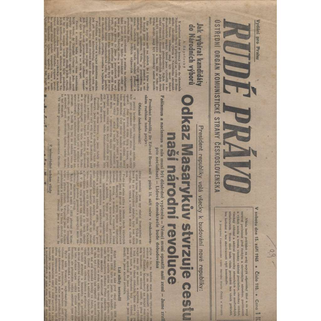 Rudé právo (15.9.1945)  - staré noviny