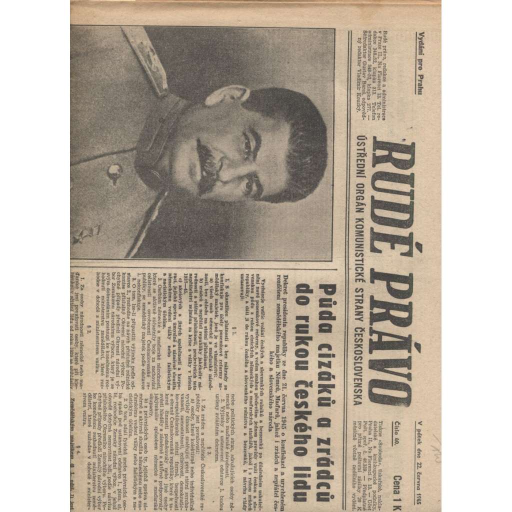 Rudé právo (22.6.1945) - staré noviny