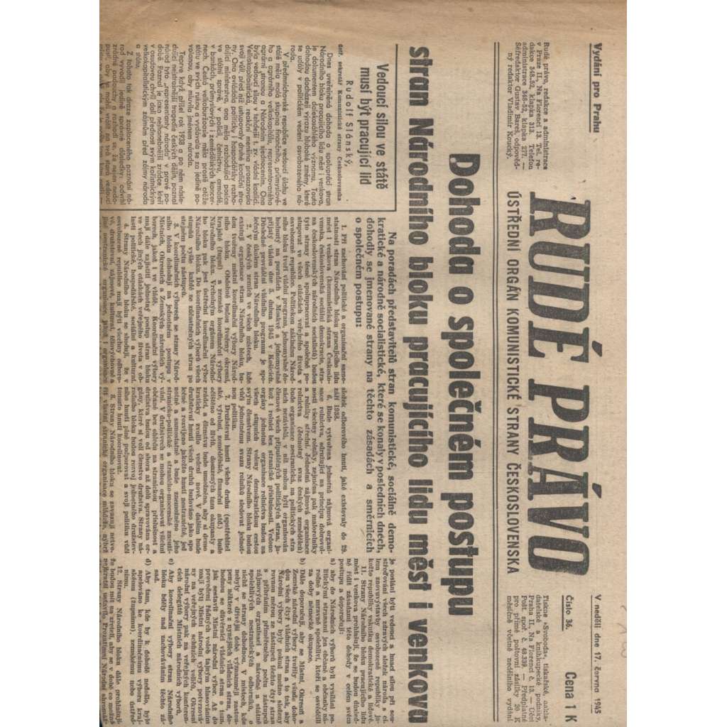 Rudé právo (17.6.1945) - staré noviny