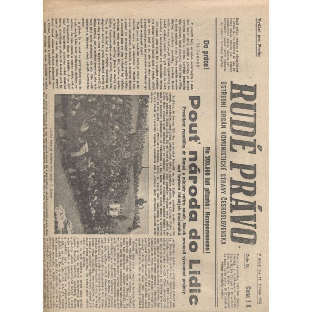 Rudé právo (12.6.1945) - staré noviny