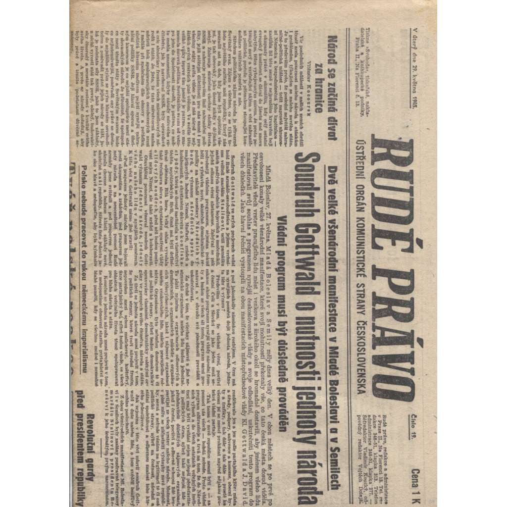 Rudé právo (29.5.1945) - staré noviny