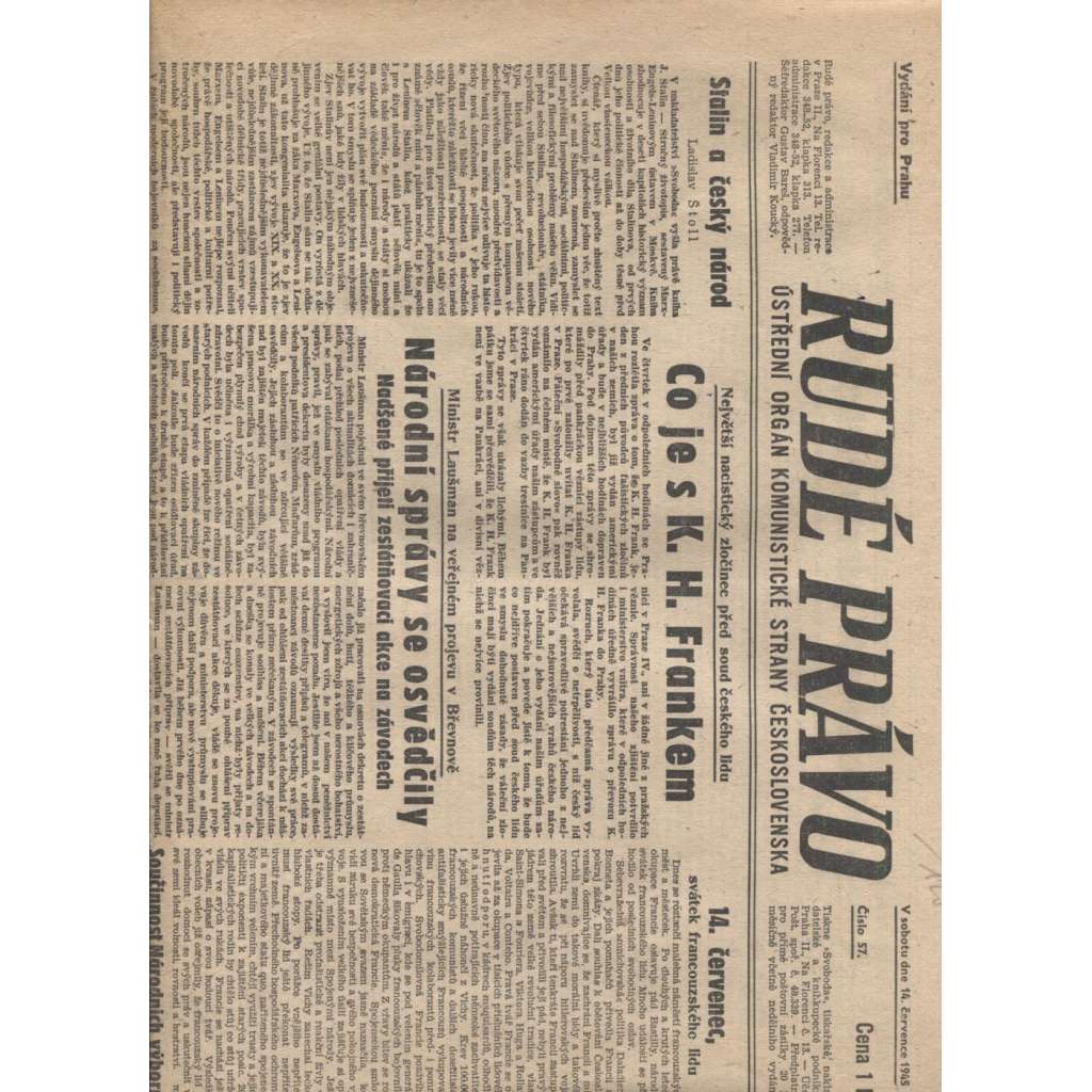 Rudé právo (14.7.1945) - staré noviny