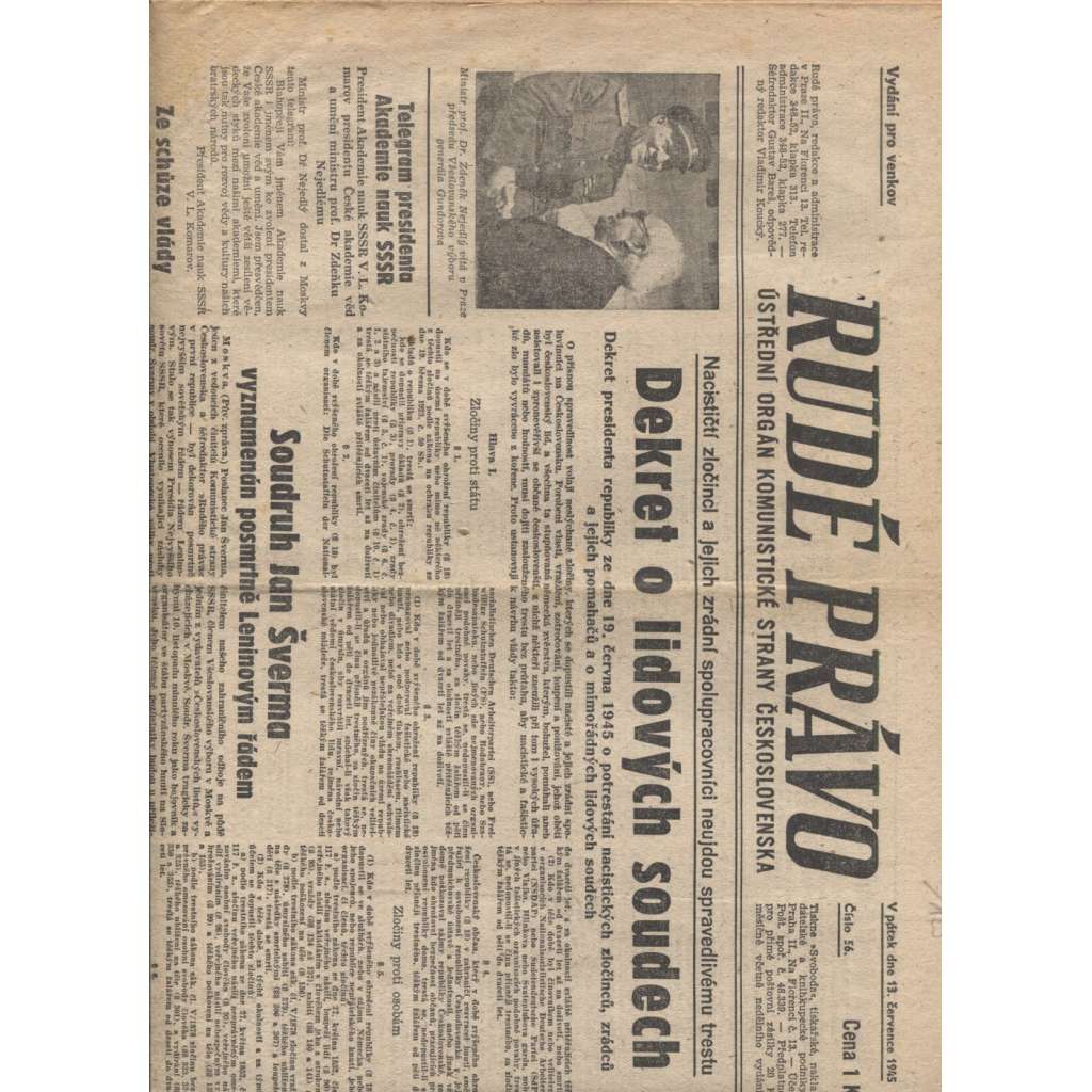 Rudé právo (13.7.1945) - staré noviny