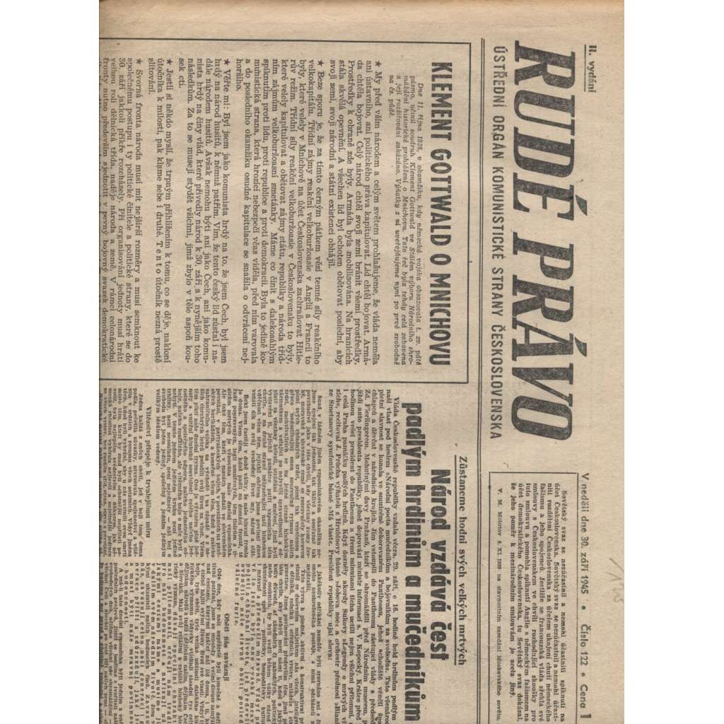 Rudé právo (30.9.1945) - staré noviny