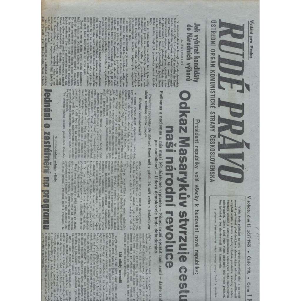 Rudé právo (15.9.1945) - staré noviny