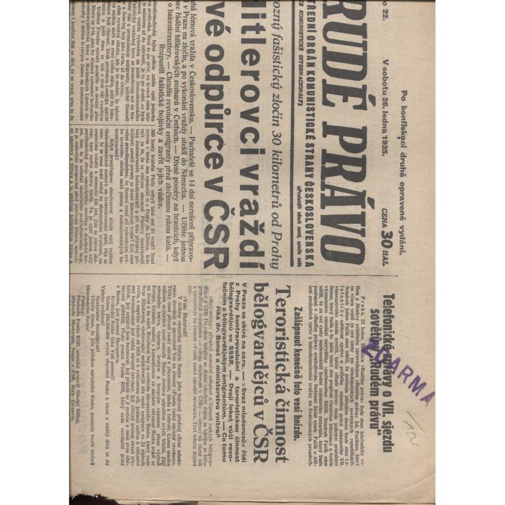 Rudé právo (26.1.1935) - 1. republika, staré noviny