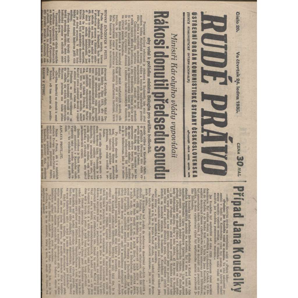 Rudé právo (24.1.1935) - 1. republika, staré noviny