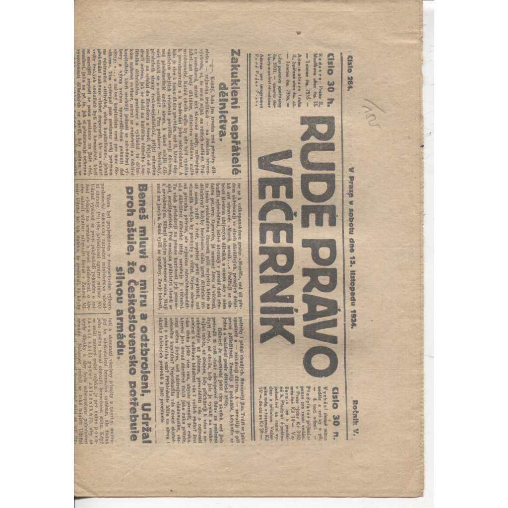 Rudé právo - večerník (15.11.1924) - 1. republika, staré noviny