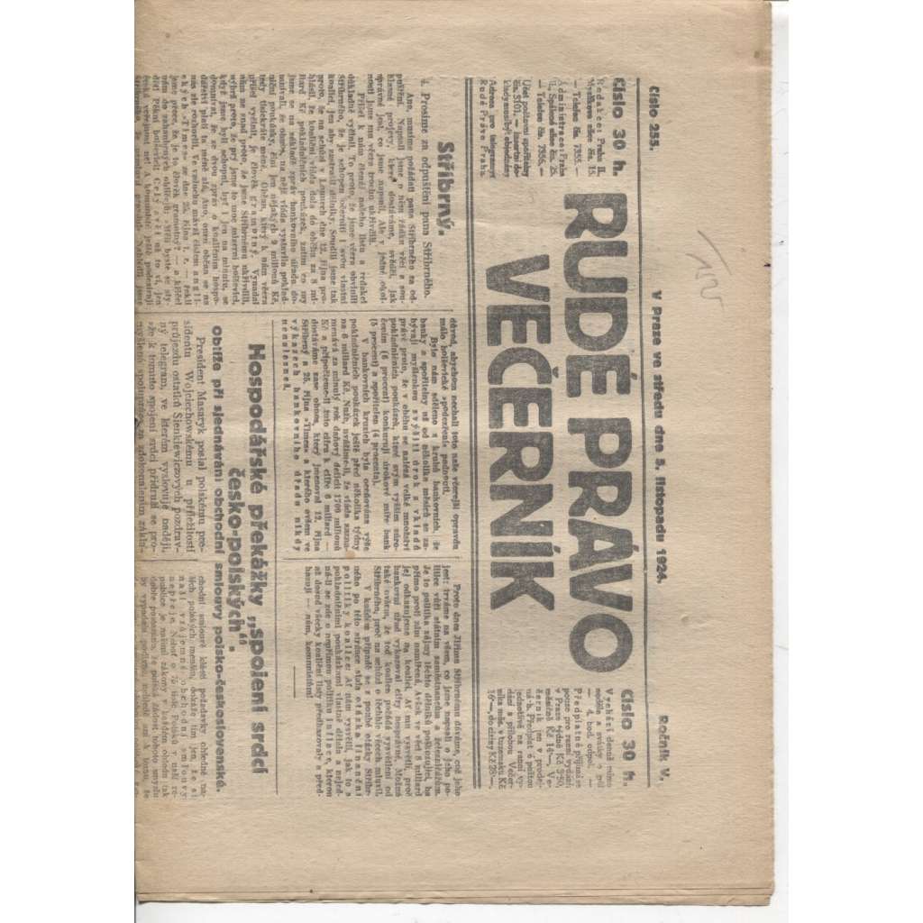 Rudé právo - večerník (5.11.1924) - 1. republika, staré noviny