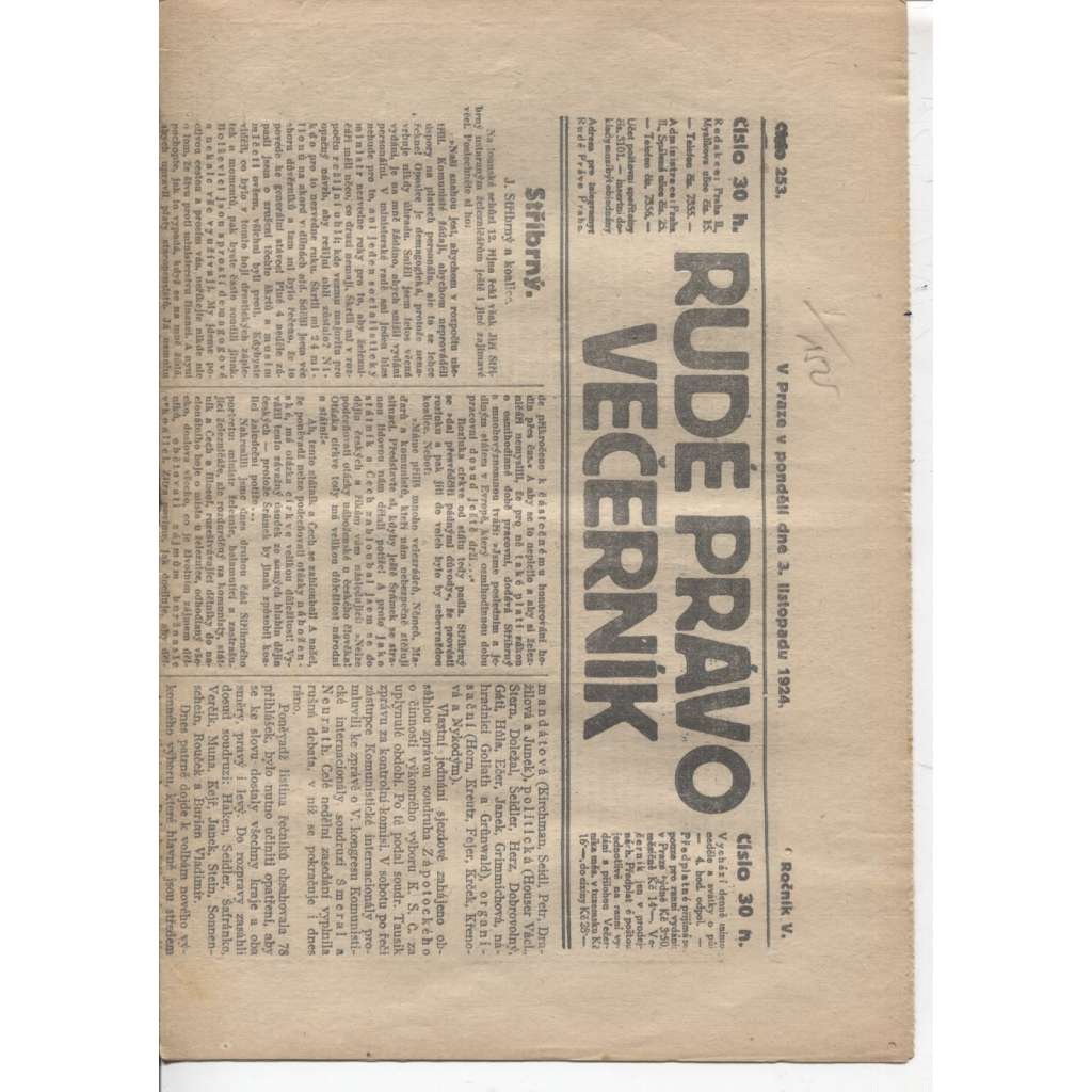 Rudé právo - večerník (3.11.1924) - 1. republika, staré noviny