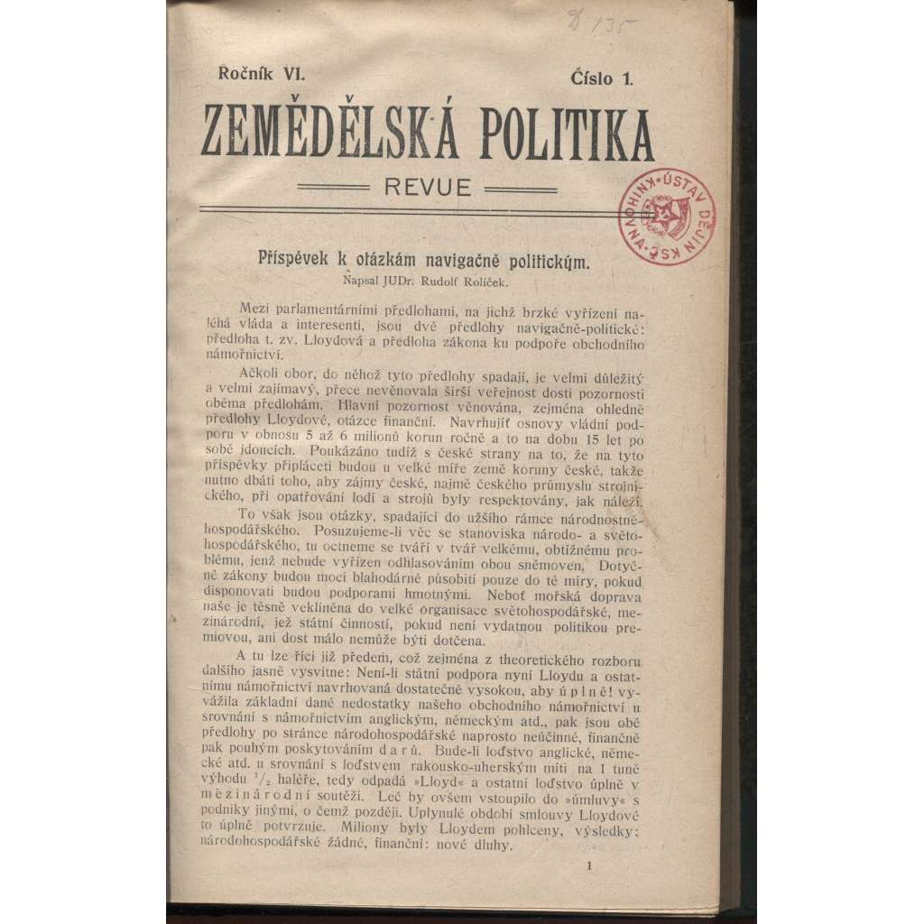 Zemědělská politika, ročník VI./1906 (revue)