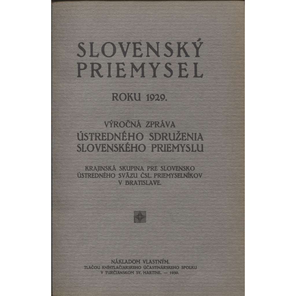 Slovenský priemysel roku 1929 (Slovenský průmysl, Slovensko)