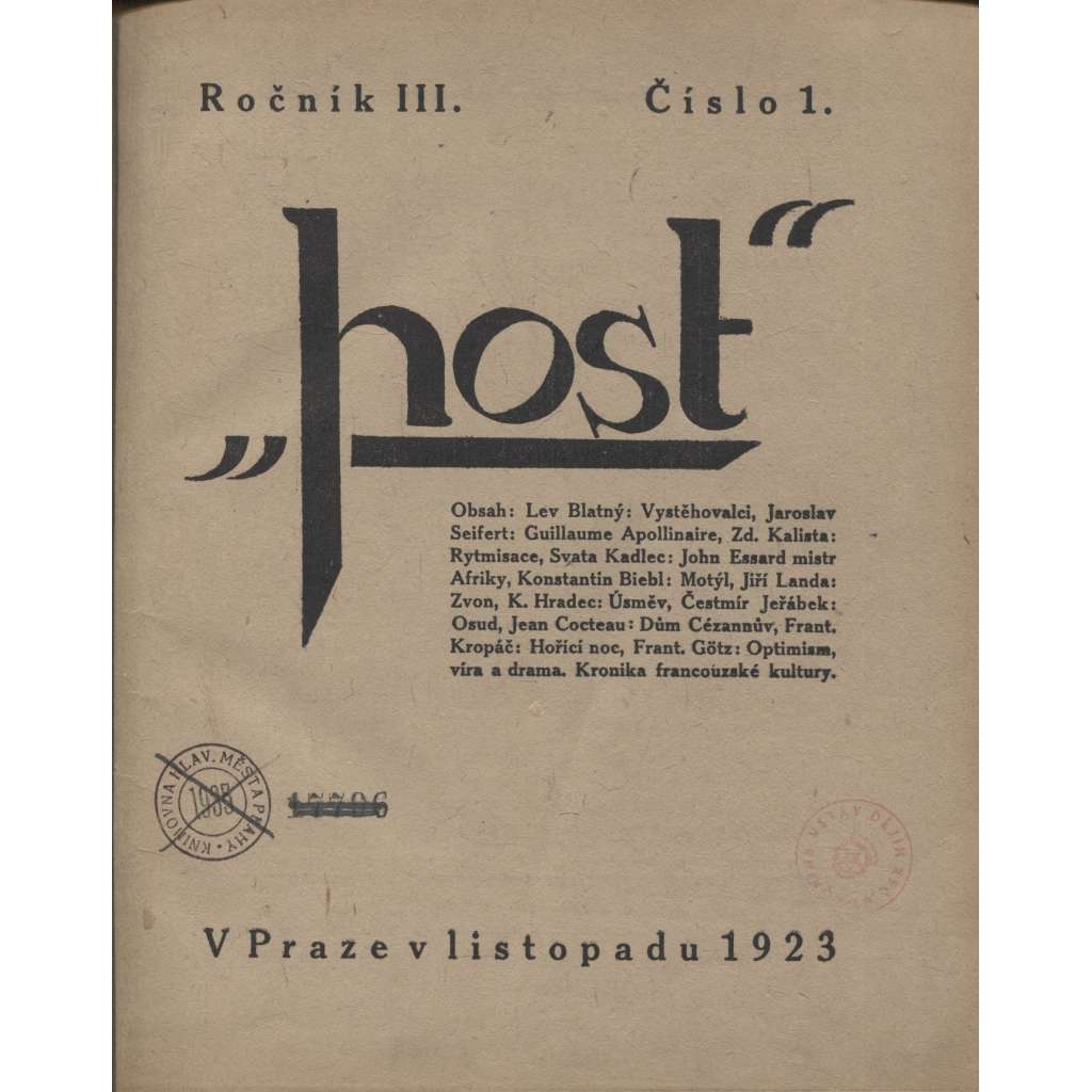 Host, ročník III./1923-1924. Měsíčník literární skupiny