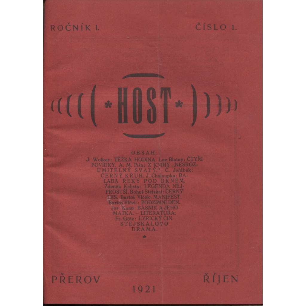 Host, ročník I./1921-1922. Měsíčník literární skupiny