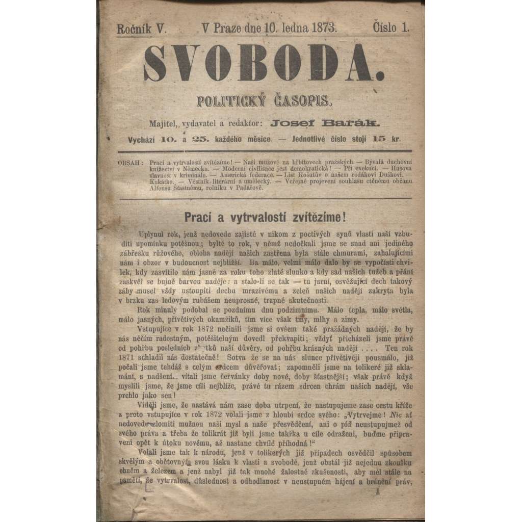 Svoboda. Politický časopis. Ročník V. a VI./1873 (levicová literatura)
