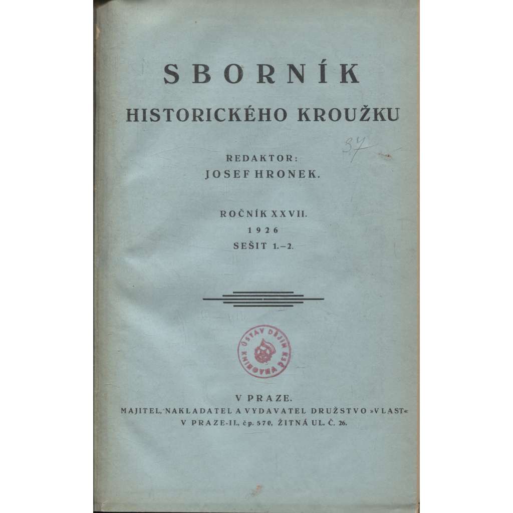 Sborník historického kroužku, ročník XXVII., sešit 1.-2. a 3.-4./1926
