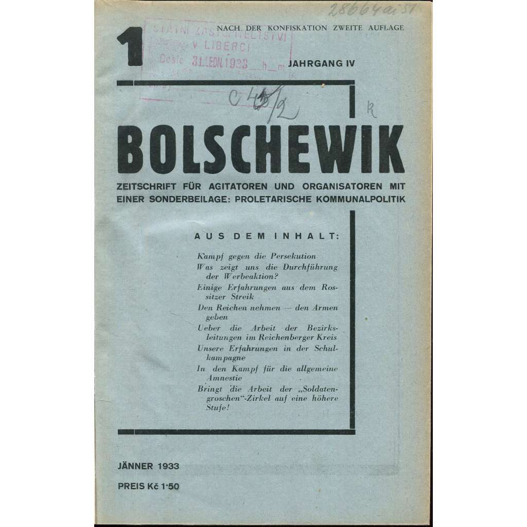 Bolschewik, ročník 4, 1933, č. 1-8 [časopis; propaganda; KSČ; komunismus; Československo; Bolševik; Rudolf Slánský]