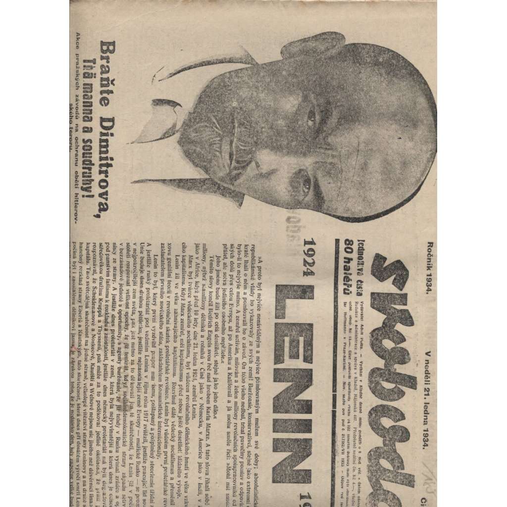 Svoboda (21.1.1934) - 1. republika, staré noviny